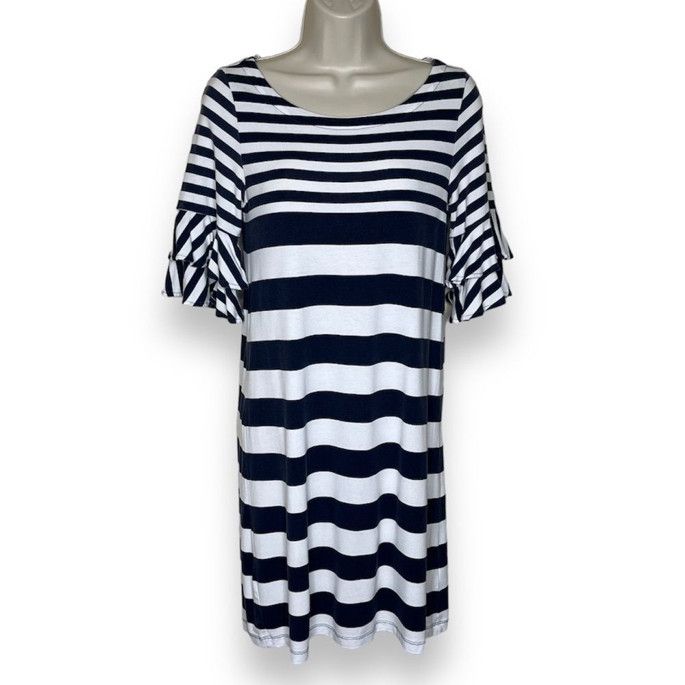 Lilly Pulitzer Lula Pop Up Safari Stripe True Navy Ruffle Sleeve Women Dress XS